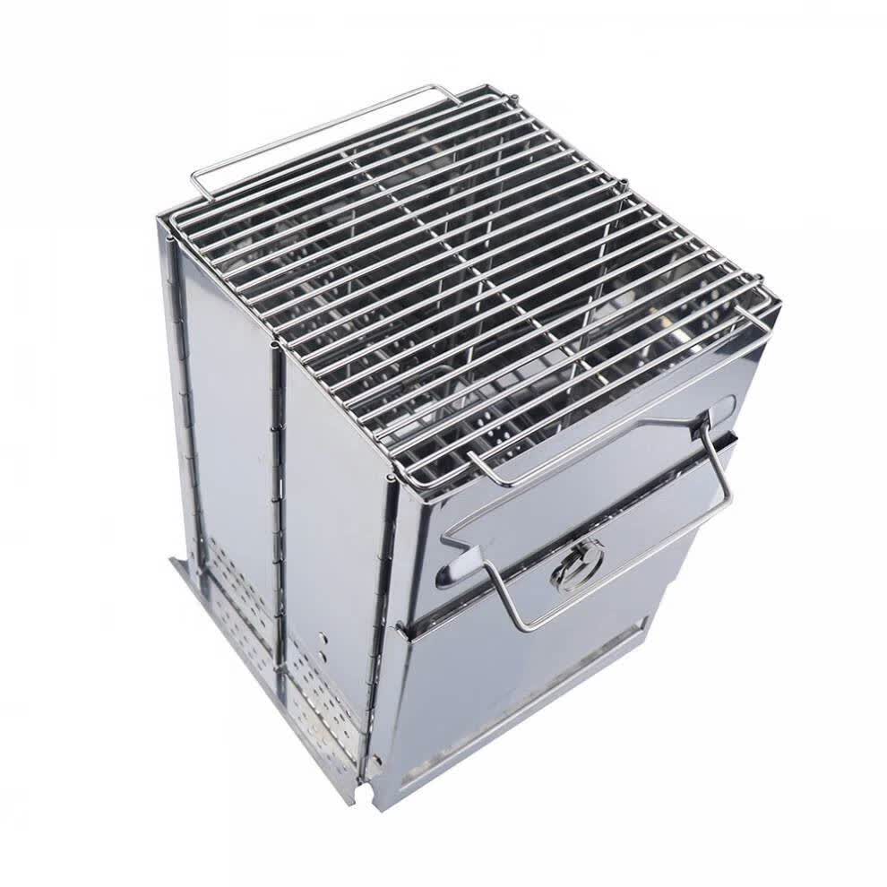 木柴烤火炉 户外不锈钢便捷烧烤炉方形折叠bbq烧烤架野营柴火炉取暖炉