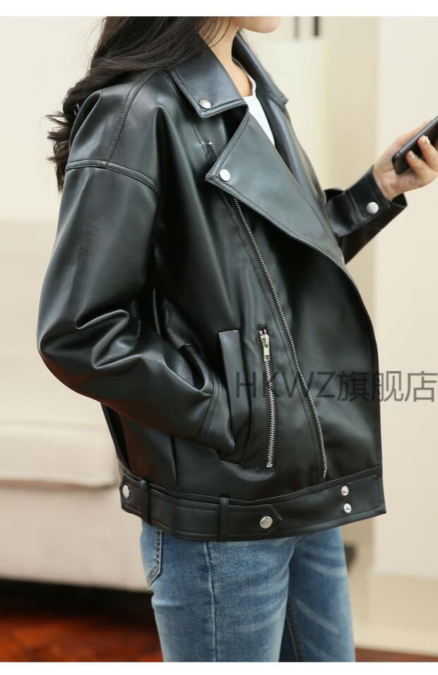 生外套皮衣女短款2020年秋季新款大码女胖mm宽松皮夹克显瘦高中大学生