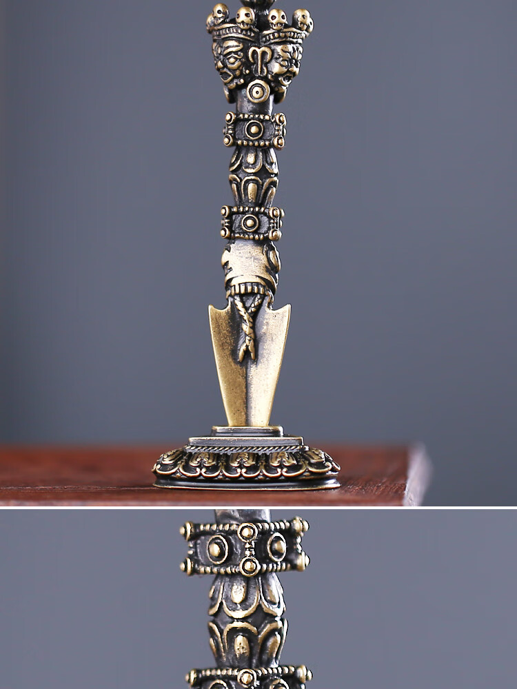 纯铜尼泊尔手工艺三面佛像普巴降魔杵金刚橛密宗修行法器摆件小号