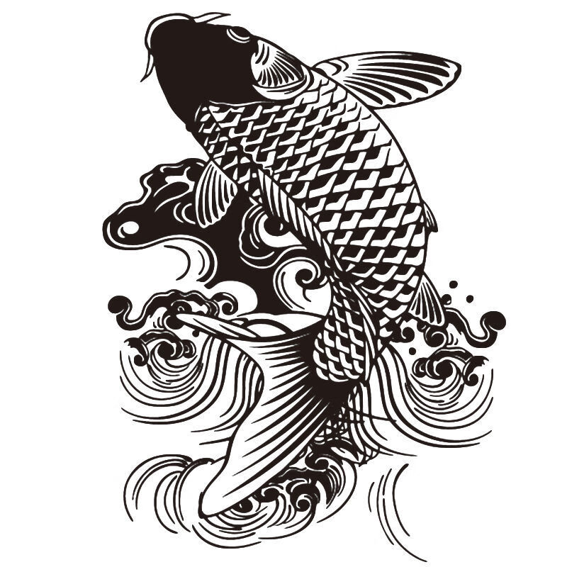 芭雅莲纹身贴花臂大图鲤鱼花臂草本纹身贴果汁半鲤鱼图案防水男女仿真