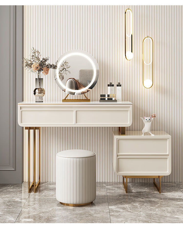 极简岩板梳妆台设计师卧室轻奢现代化妆桌收纳柜 运费差价链接,勿拍