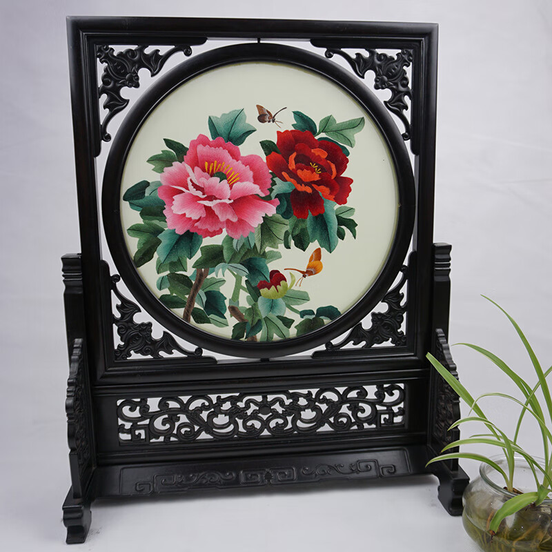 摘宝楼屏风摆件创意苏蜀湘绣双面绣刺绣台礼品家居装饰送人名族苏州