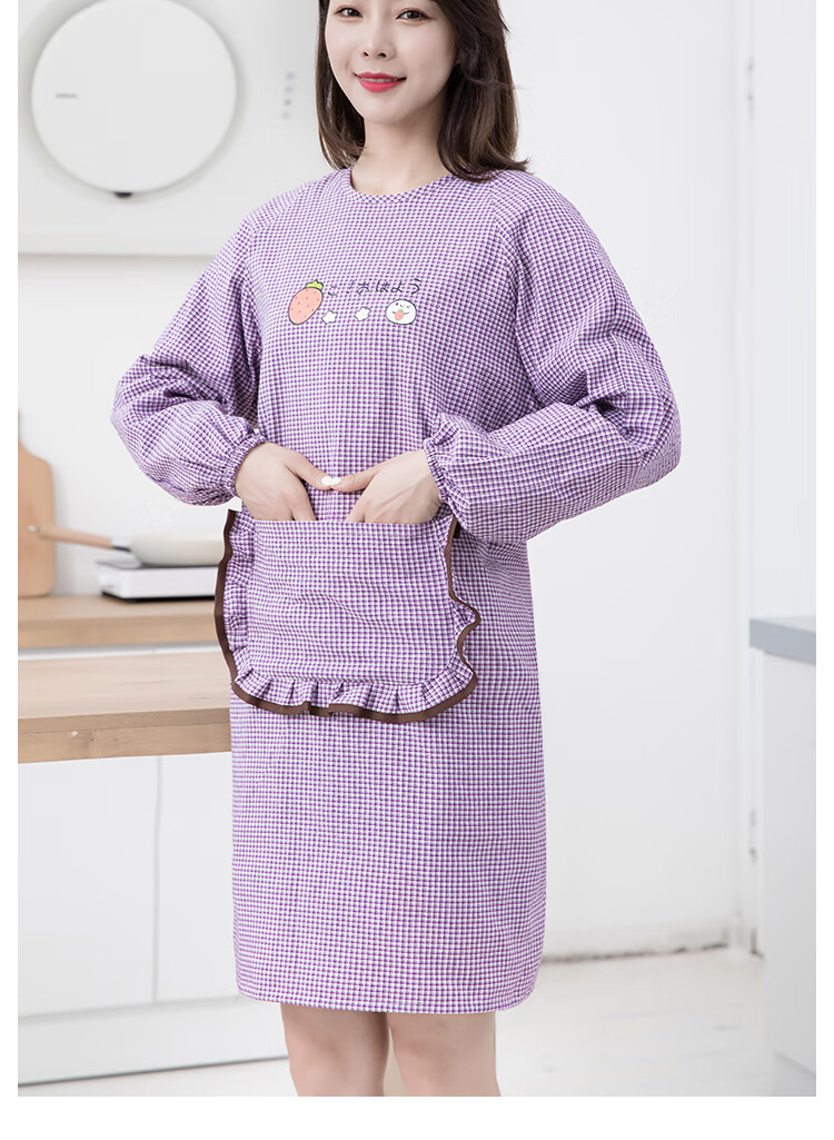 厨房做饭韩版女时尚卡通棉布反穿罩衣防污工作服纯棉草莓款罩衣红色