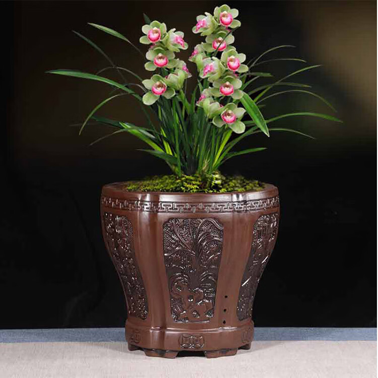 仿古浮雕花盆榕树发财树兰花绿萝绿植花卉特大陶瓷盆景盆双凤吉祥小号