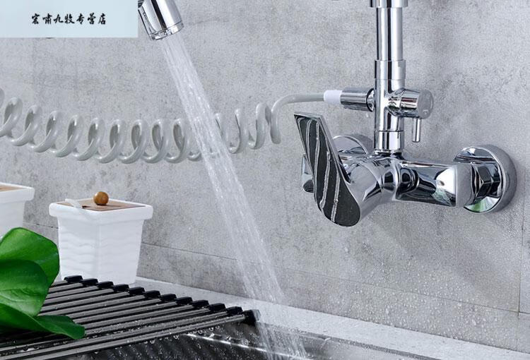 入墙式水龙头浴室黄铜挂墙式面盆出墙壁欧式洗手盆冷热双孔墙上