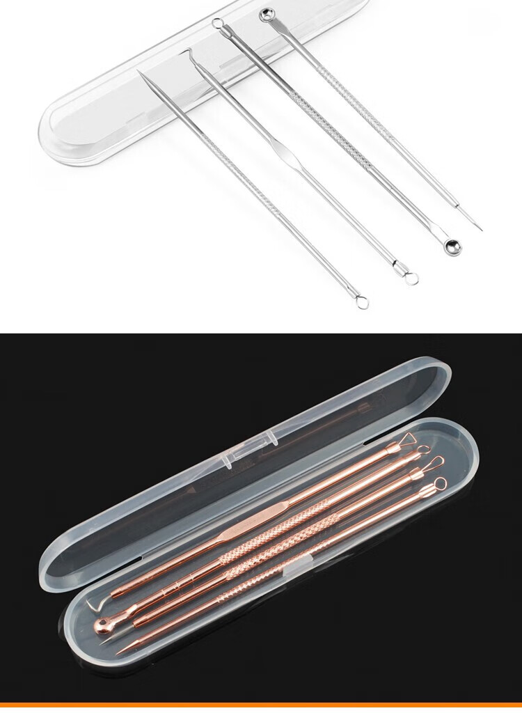 阿嚓热 不锈钢粉刺针细胞夹套装带多功能工具挤痘痘排针三角头脸部美容 1号双圈挤压棒+收纳盒