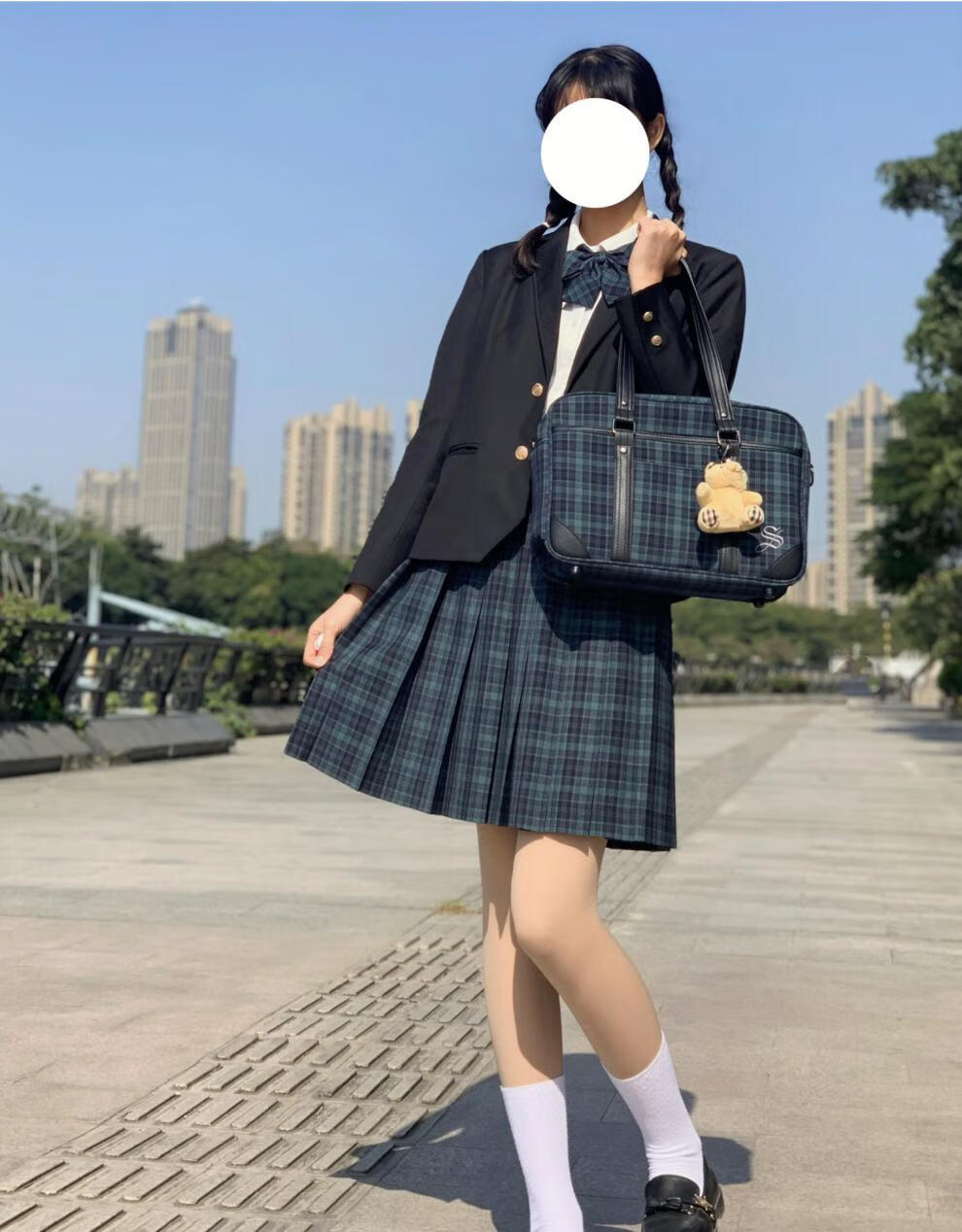 深夜幻境墨绿格优等生jk制服裙学院中长百褶裙半身裙裙长60cm腰围56cm