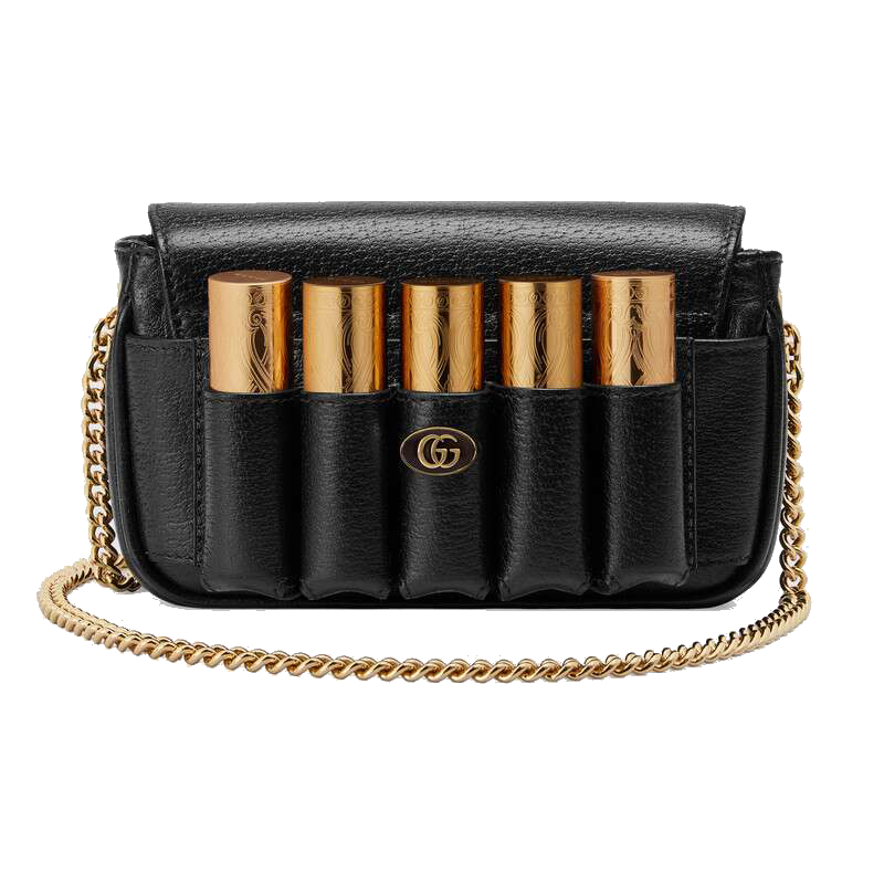 gucci古驰女包黑色纯色皮革单肩斜跨链条小方包口红包615463dj2qs1000