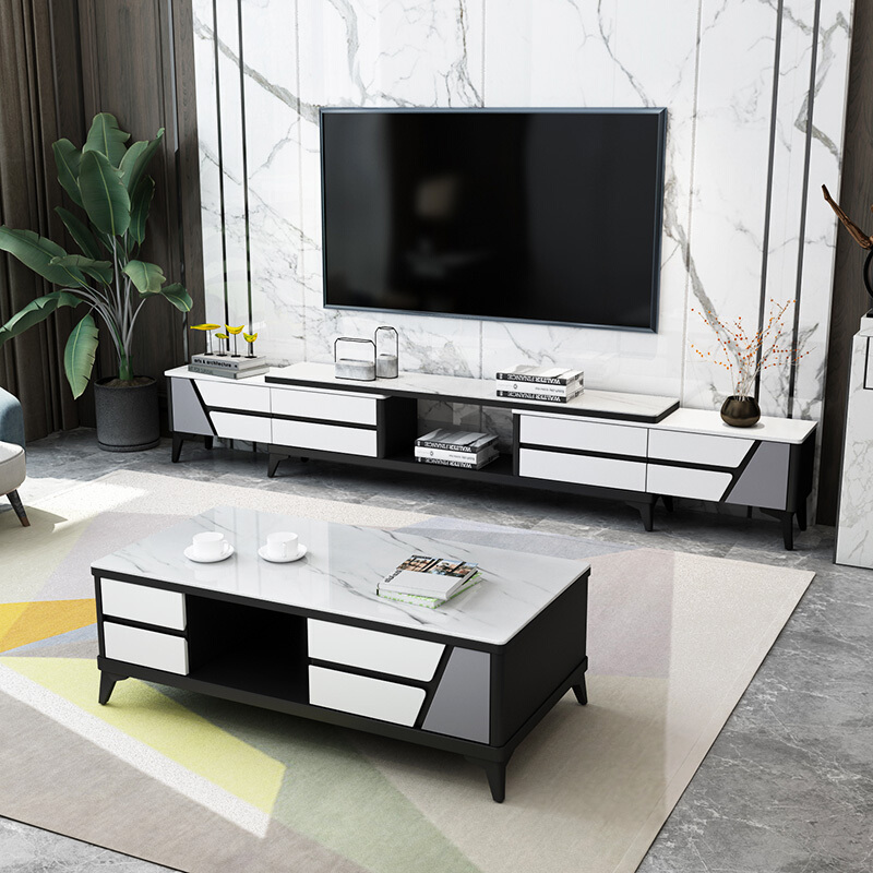 芸婷大理石电视柜茶几组合小户型简约现代可伸缩轻奢岩板茶几电视机柜