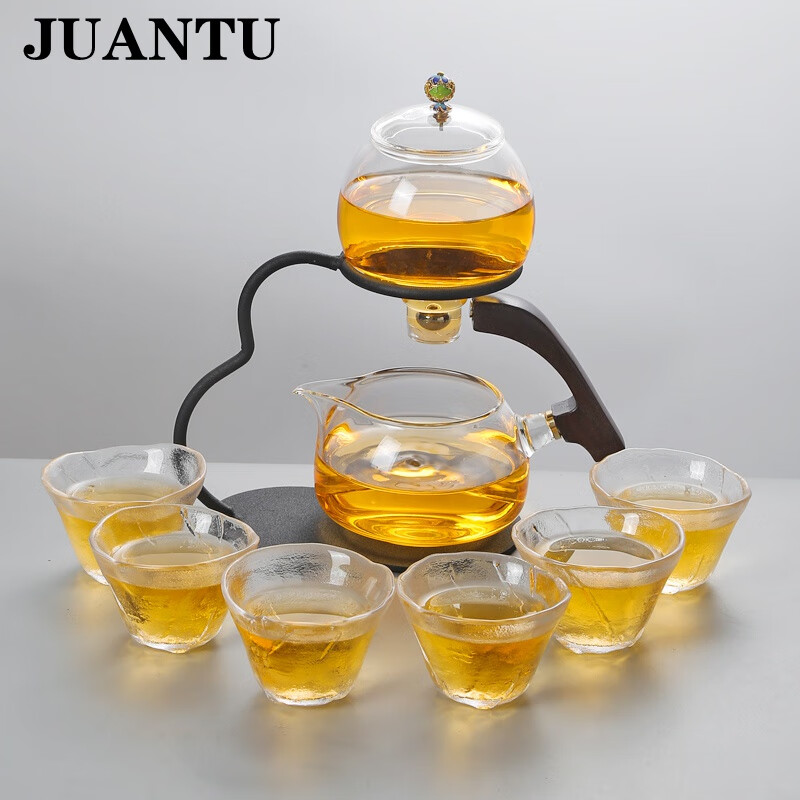 juantu茶具创意透明玻璃懒人功夫茶具套装家用小套简约耐热全自动红茶