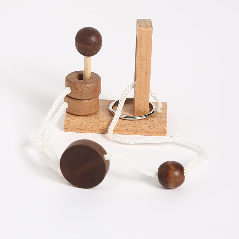 巧取木环玩具拓扑学玩具 木制玩具立柱解绳系列解环玩具 趣味孔明锁