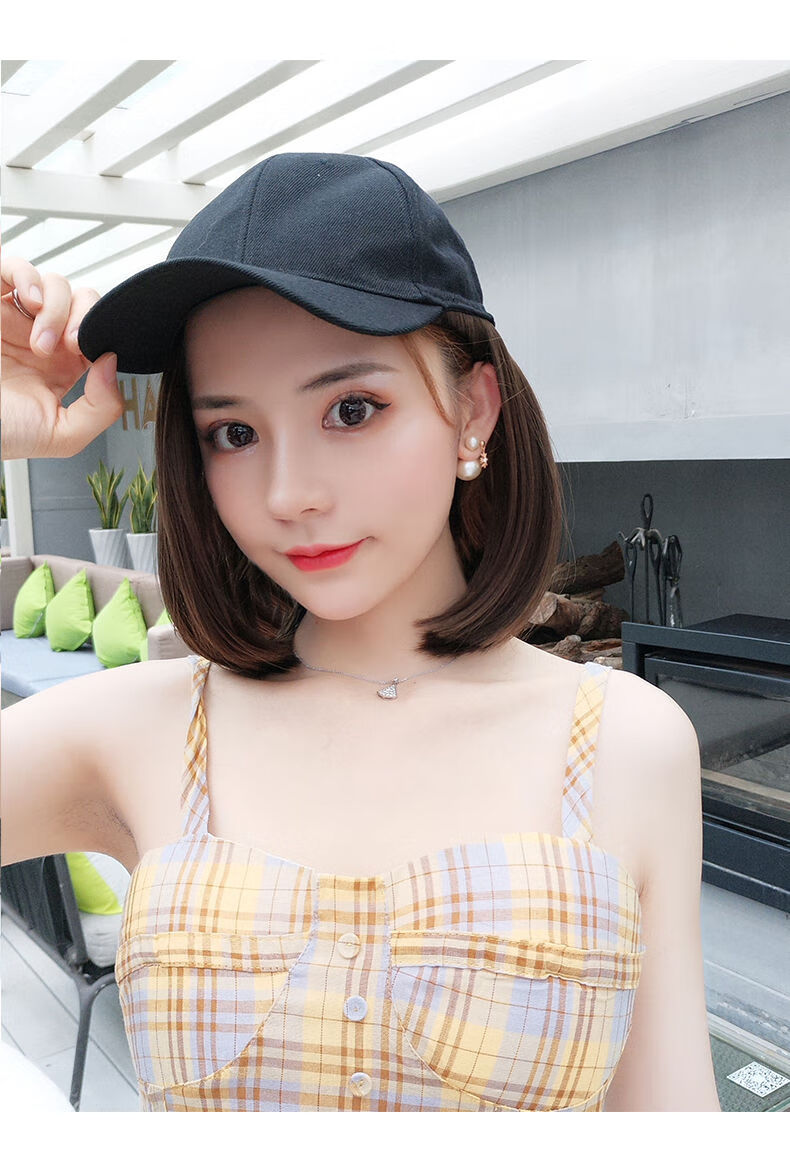 世雅帽子假发一体时尚波波头短发女夏天网红圆脸气质bobo头韩国全头套
