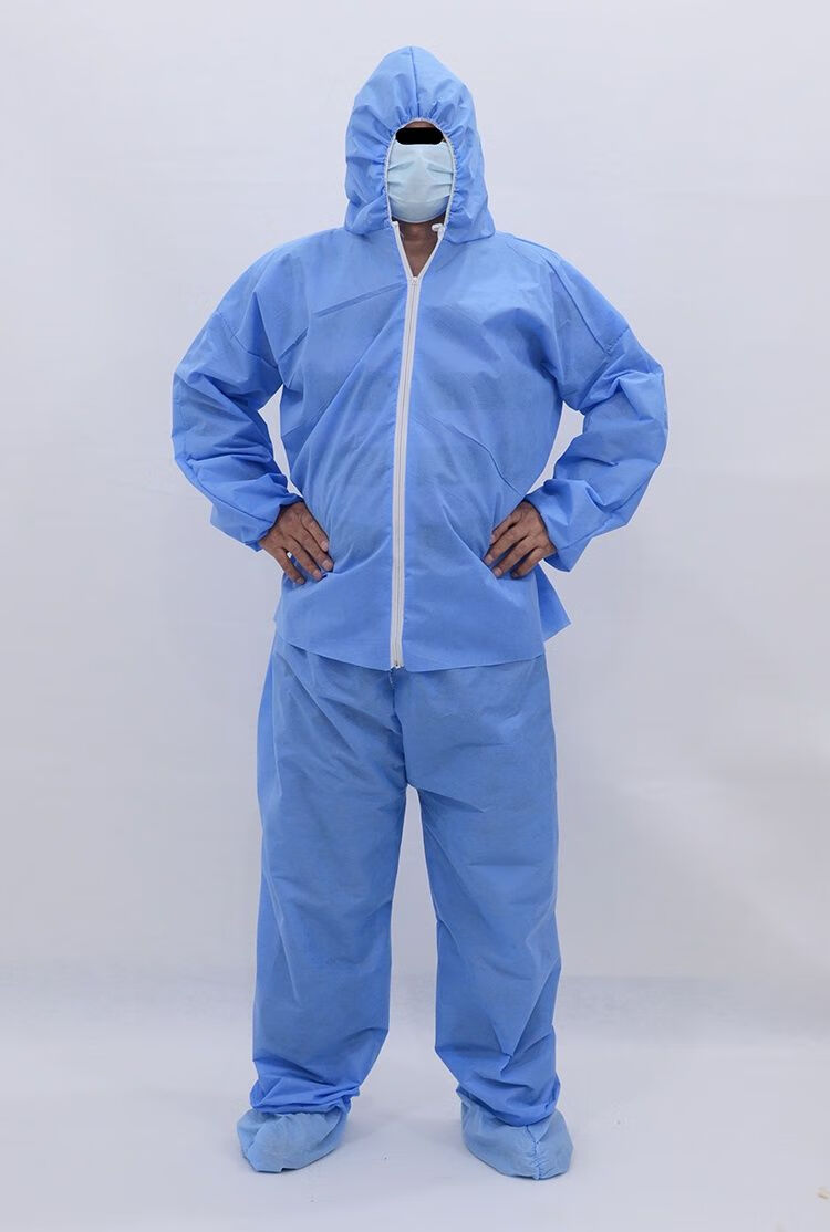 一次性防护服分体式工作服防尘带帽隔离衣加厚透气上衣裤子养殖场蓝色