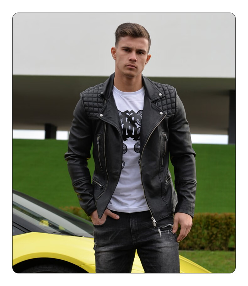 allsaints男装男士catch羊皮复古夹克 黑色 ml035p xl 190/112b【图片