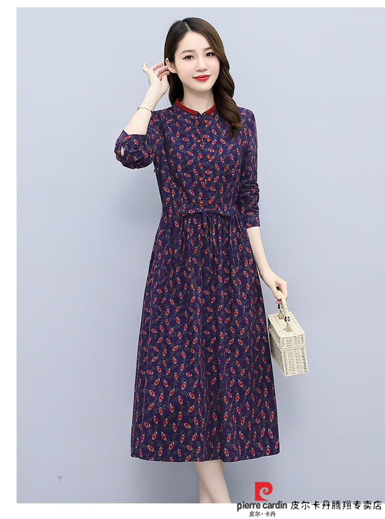 皮尔卡丹轻奢高档女装棉麻连衣裙2022年新款早春秋季苎麻高端品牌中年
