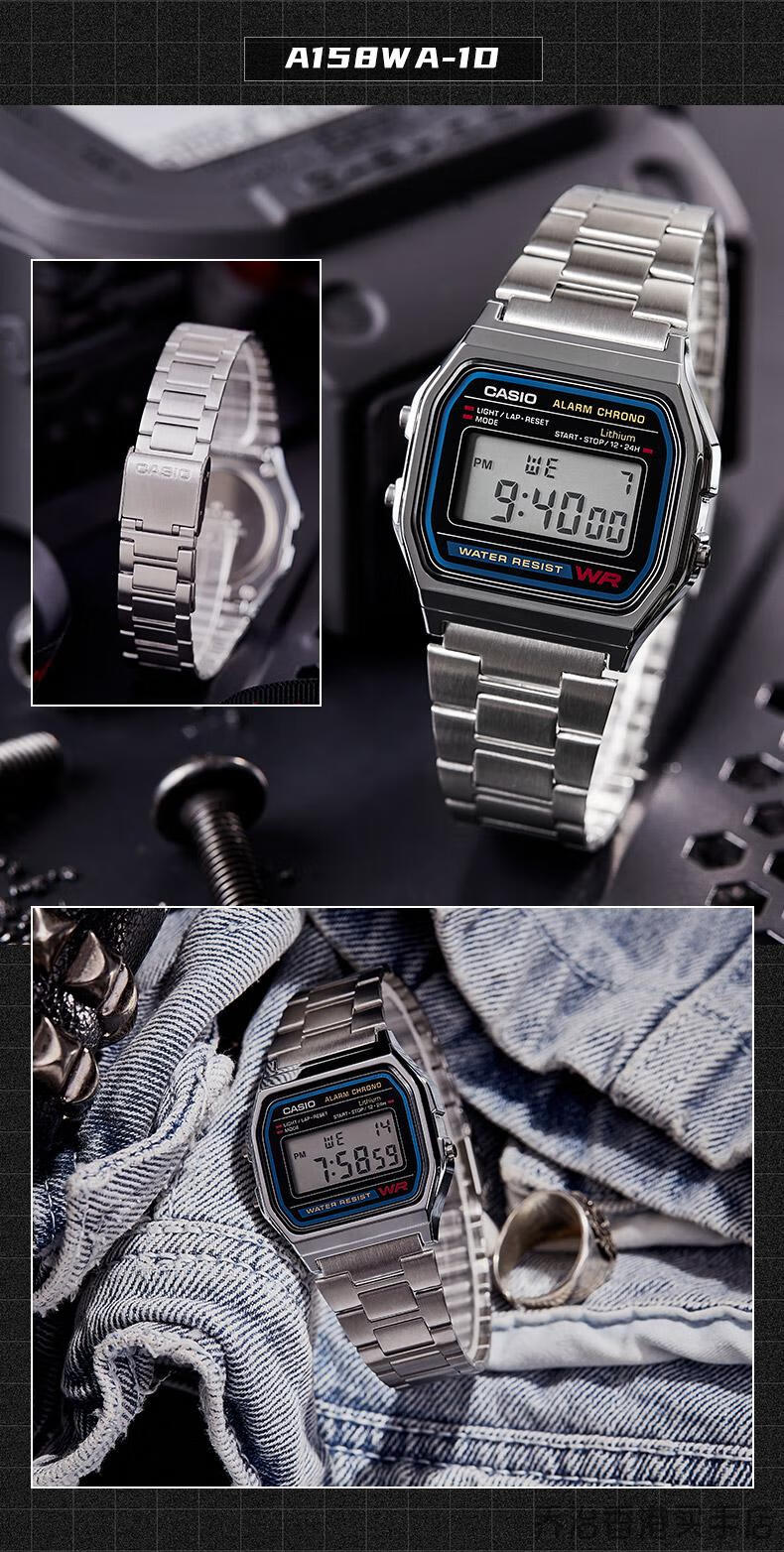 卡西欧casio手表小银块a158wa男表女表复古小方块f91w 海外直邮 a159w