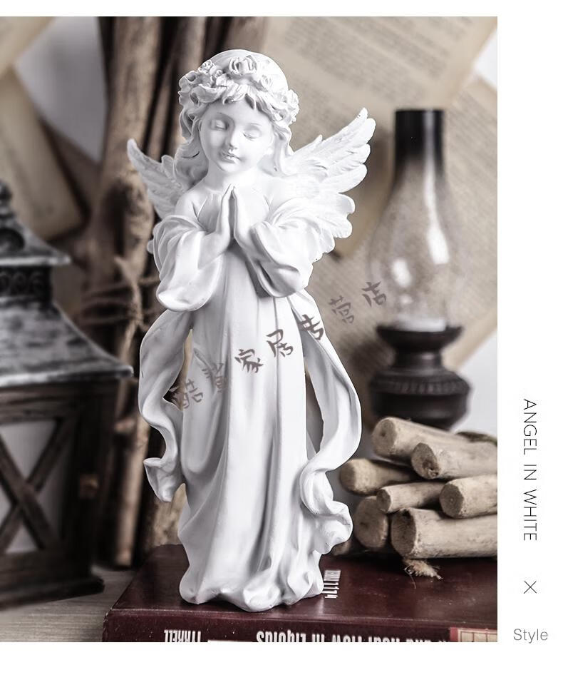 忆品良北欧复古天使艺术品雕塑家居饰品石膏雕像工艺品小摆件儿童天使