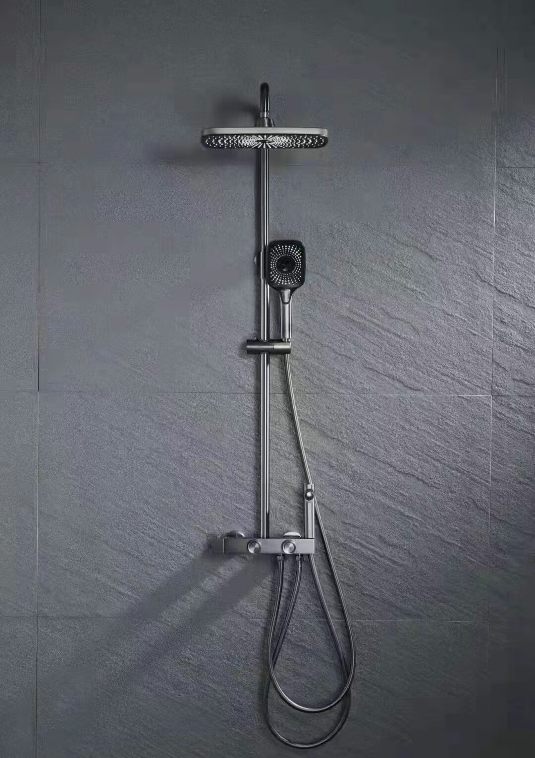 雾隐门 枪灰色花洒 方形恒温花洒钢琴满天星淋浴器套装四档全铜圆形