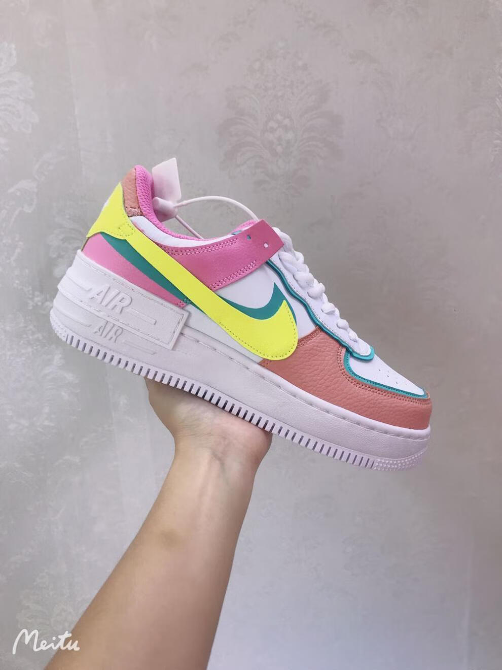 莆田纯原女鞋aj1空军一号马卡龙糖果男鞋解构拼接双勾air forc1樱花粉