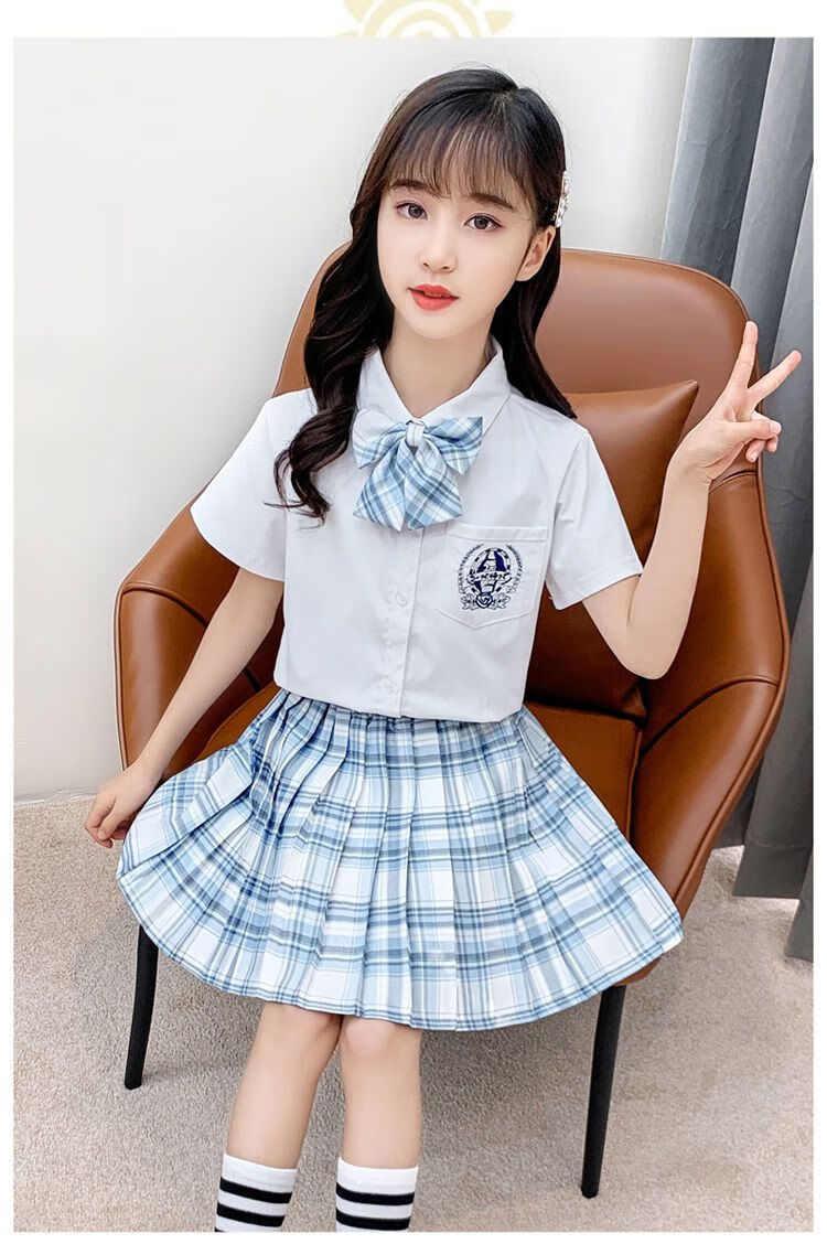 女童jk套装夏天短袖衬衫校服百褶裙两件套学院风8-12岁水手服儿童小