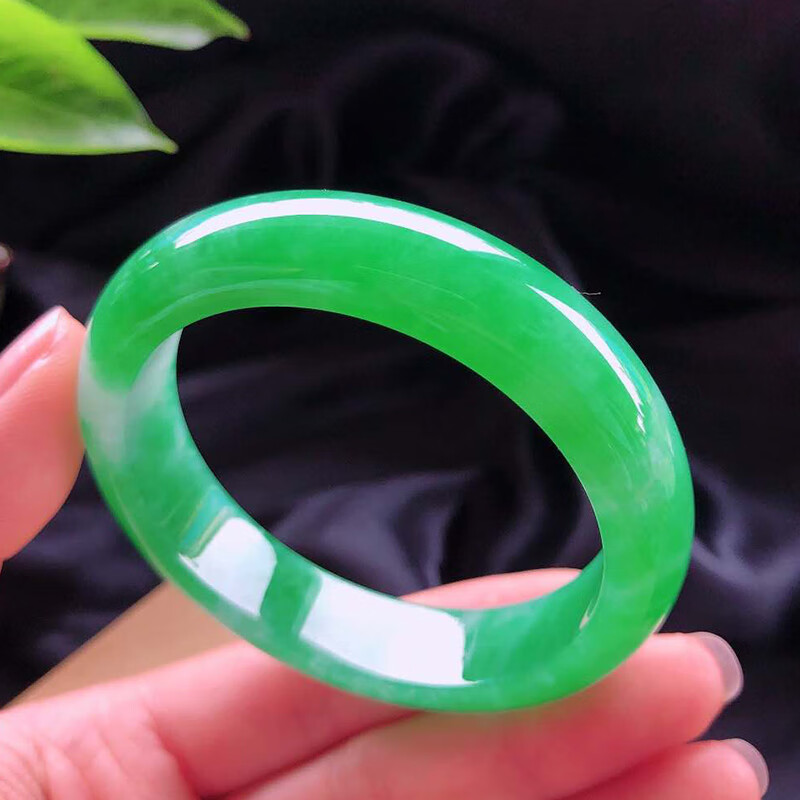 轩野 冰种满绿翡翠手镯缅甸a货飘花玉镯子正阳绿宽版玉手镯女 5.