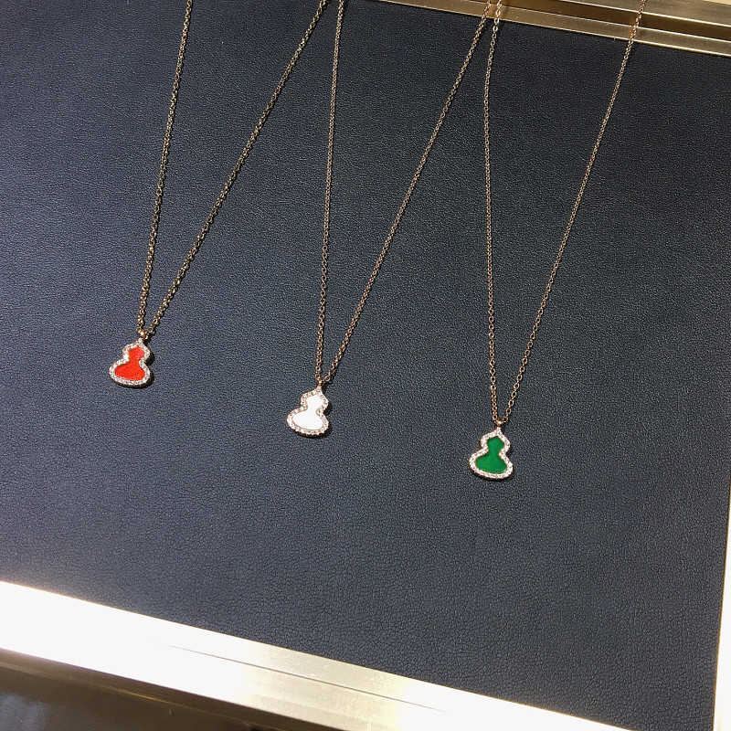 麒麟项链小葫芦麒麟小葫芦项链女玫瑰金红玉髓白贝母双流苏镶钻吊坠