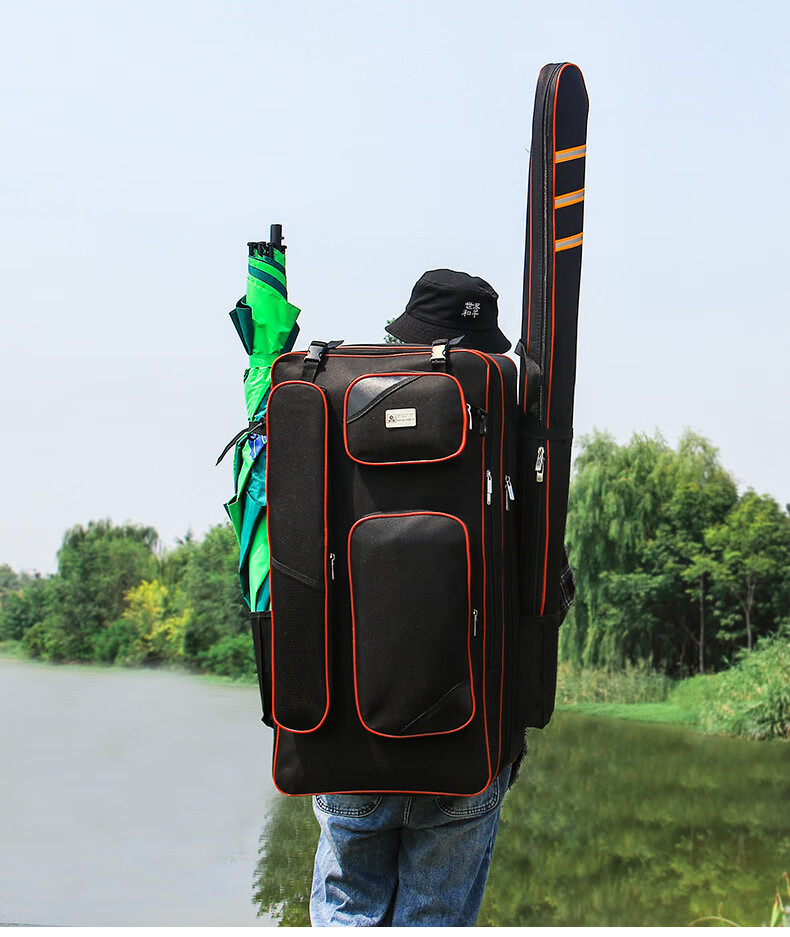 渔之源新品钓椅包渔具包鱼竿包防水钓鱼背包双肩鱼护鱼竿包幻夜黑70cm