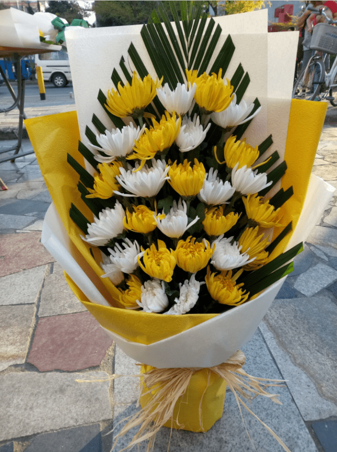 清明节手提花篮 上坟祭祀扫墓花祭奠丧事白事清明节哀悼鲜花新鲜菊花