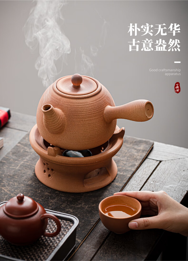 提梁壶日式碳炉家用大号煮茶炉炭炉陶泥风炉陶土泥炉侧把壶提梁壶粗陶