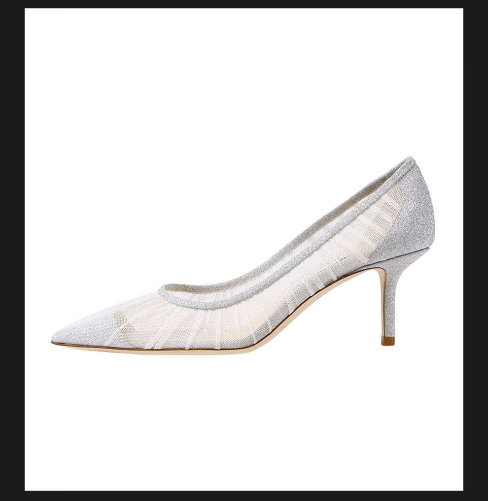 jimmy choo 周仰杰女鞋 女士love系列象牙色薄纱金属闪粉高跟鞋婚鞋