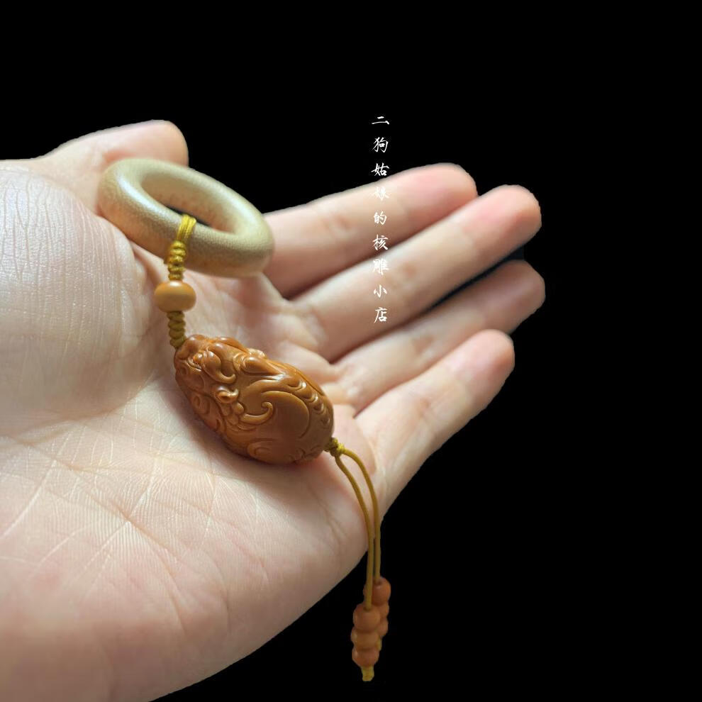 湘歌 橄榄核雕貔貅指尖小手捻竹环手把件核雕男女文玩吊坠单籽单粒 蒙