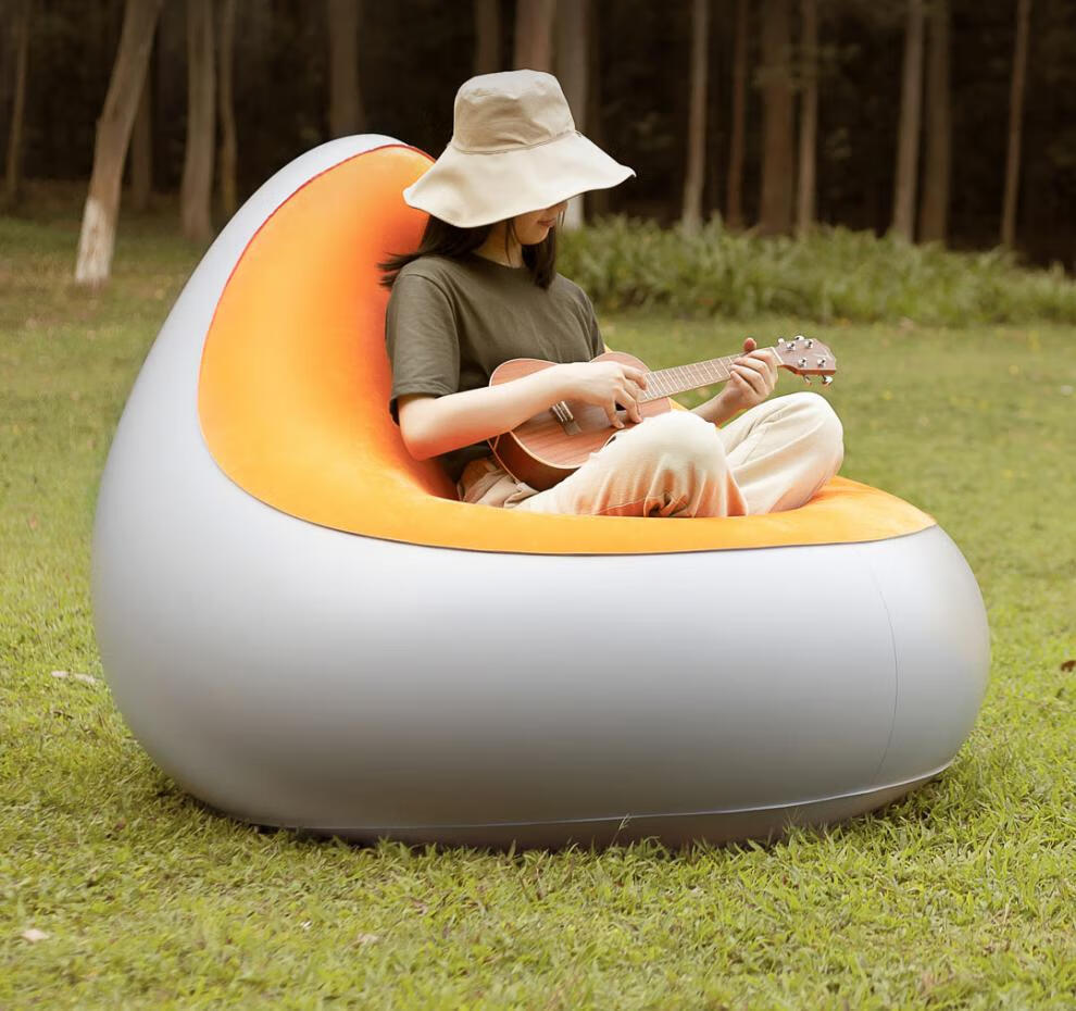 小米潮牌一键自动充气休闲沙发户外懒人空气床单人便携式气垫露营 橙