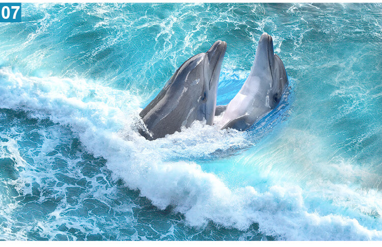 防水自粘墙纸墙贴壁画贴纸装饰贴海底世界海豚海洋游泳馆背景墙贴画10