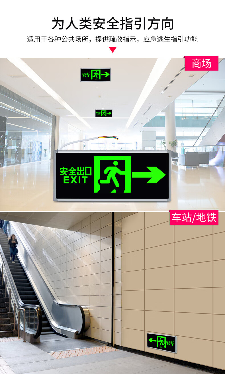 消防应急灯led安全出口指示灯牌通道楼层疏散照明停电逃生标志灯新