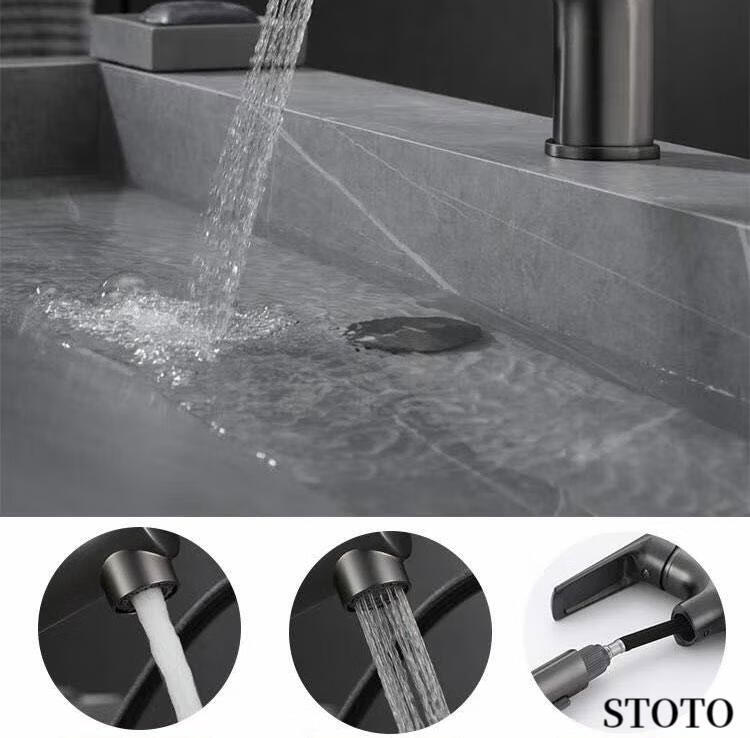 toto黑色面盆龙头全铜抽拉式浴室柜台盆冷热水龙头可旋转 法兰金