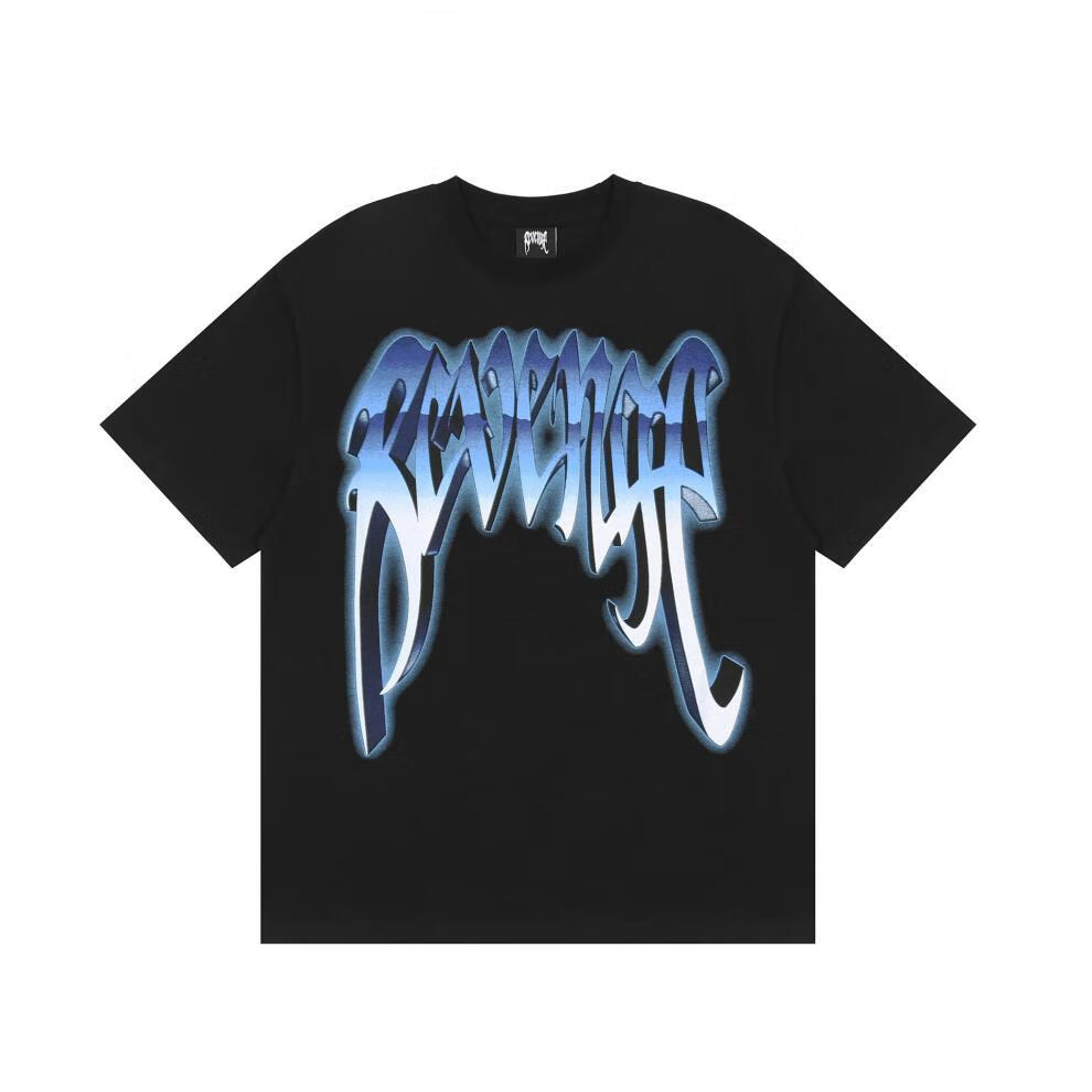 正确版本美潮revenge科技感骷髅头面具字母印花宽松休闲短袖t恤夏黑银