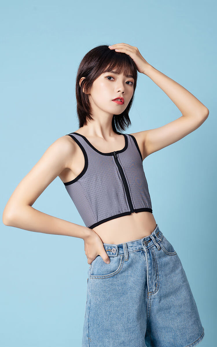 lest拉链束胸内衣绷带加强抗震防抖运动女学生缩胸背心大胸显小黑色xl