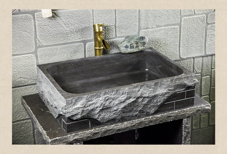 室外石头方形台上盆户外水槽院子水池石材洗手盆面盆复古青石石槽酒杯