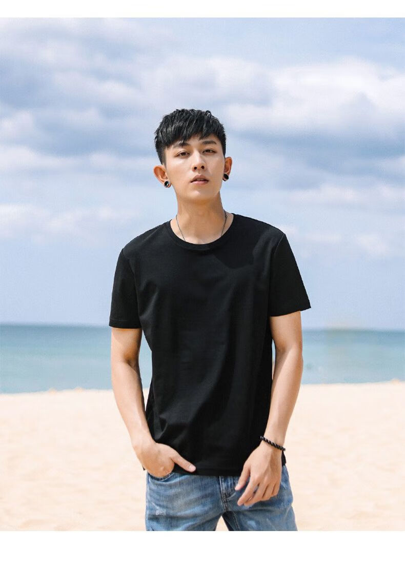 稻草人t恤男新品男士短袖纯色上衣宽松圆领印花t恤潮流体恤衫美式复古