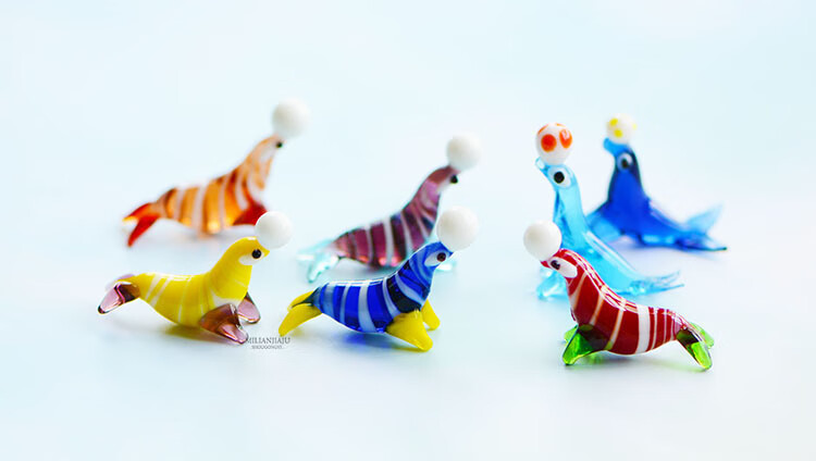 手作蓝玻璃蛙 手作工艺品手工可爱玻璃动物摆件家居装饰品螃蟹乌龟