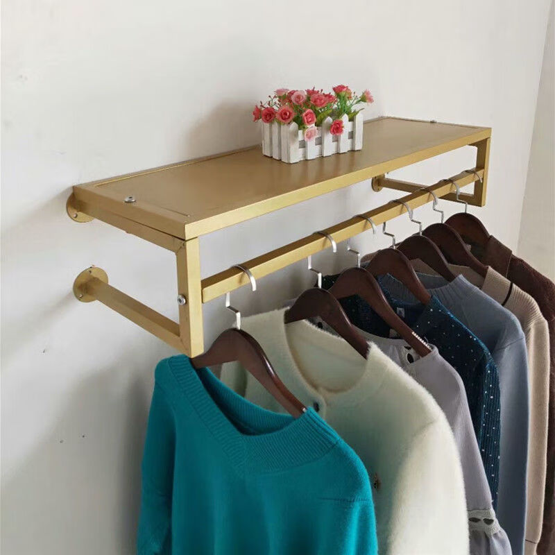 壁橱挂衣杆铁艺服装店衣架展示架上墙侧挂式女装童装货架壁挂衣服的
