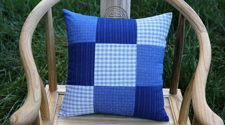 纯手工抱枕拼布套含芯土布老粗布抱枕靠垫套手工拼布靠枕抱枕套 深蓝