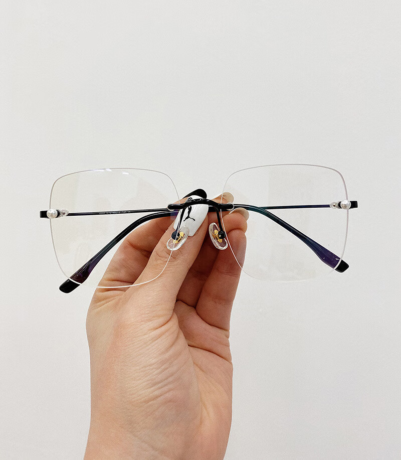 李绅 无框切边眼镜架男时尚潮人珍珠近视镜框方框防蓝光眼镜女 银色