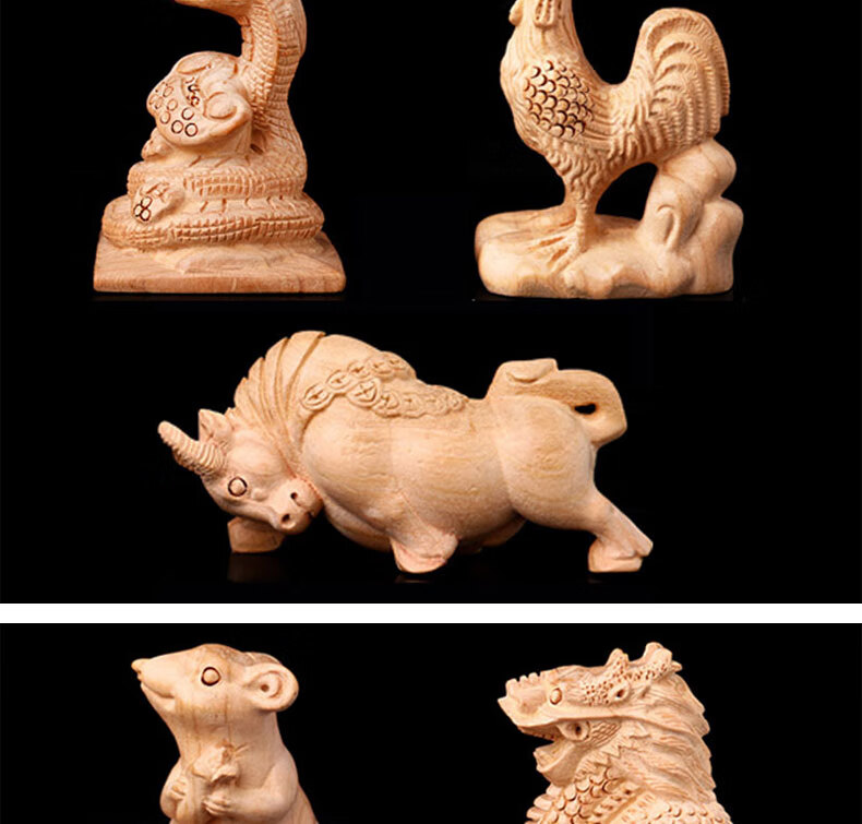 物摆件2021桃木十二生肖属兔虎三合摆件六合吉祥物生肖鼠摆放牛龙猴套