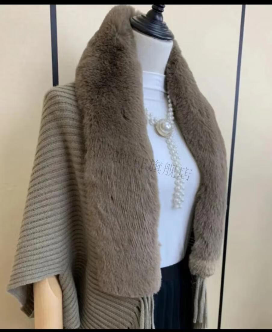【抖音同款】大金服饰工厂店贵妇毛领披肩外套流苏斗篷披肩针织毛线