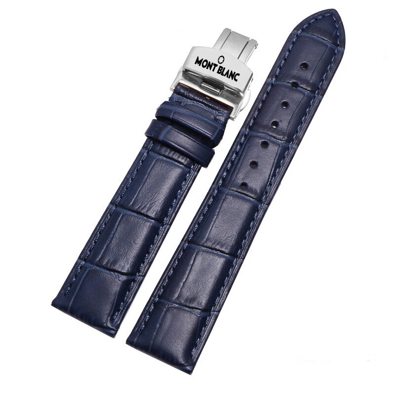 适用于万宝龙表带真皮时光行者宝曦月相原装鳄鱼纹皮手链男女21mm棕色