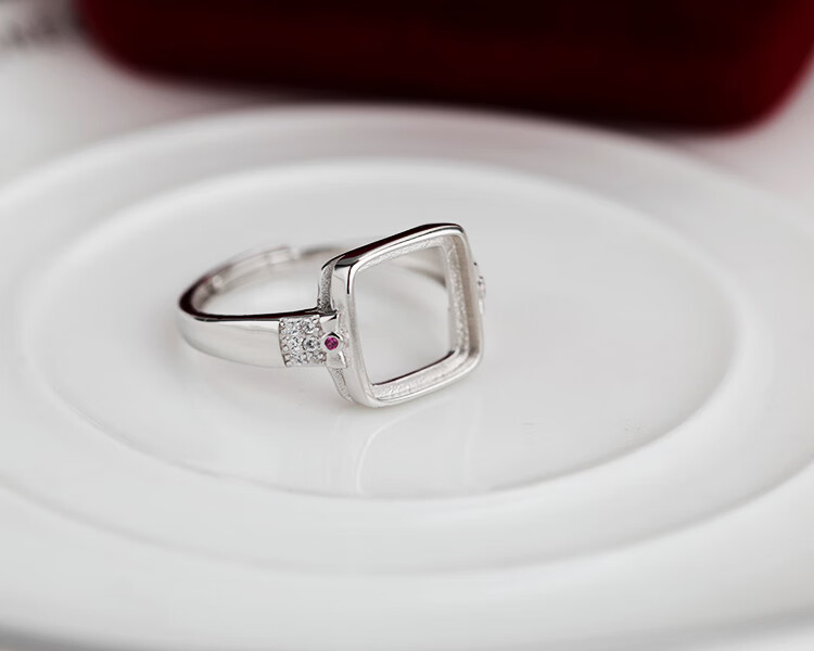 s925银戒指空托女士镶嵌和田玉石翡翠蜜蜡方形戒面开口戒托10*10 戒指