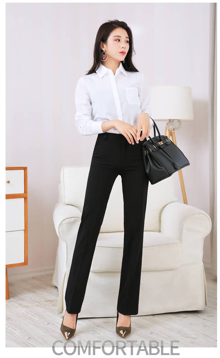 浪莎工装裤女西裤女ol面试修身小脚正装工作裤高腰直筒长裤职业西装裤