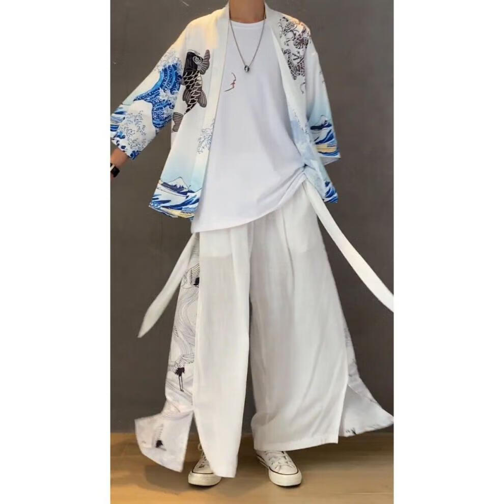 奇骏狗三件套道袍男士中国风冰丝套装潮流五虎将汉服夏季唐装古风古装