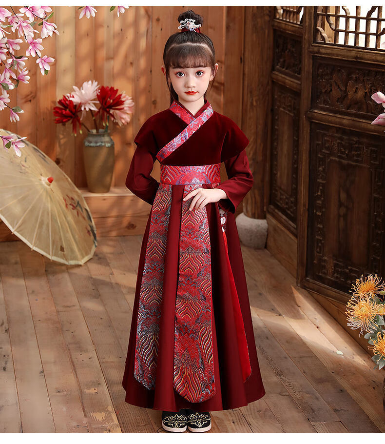 小孩小女孩子民族服装秋冬天唐装古风女装宝宝中国风演出服童装男童国